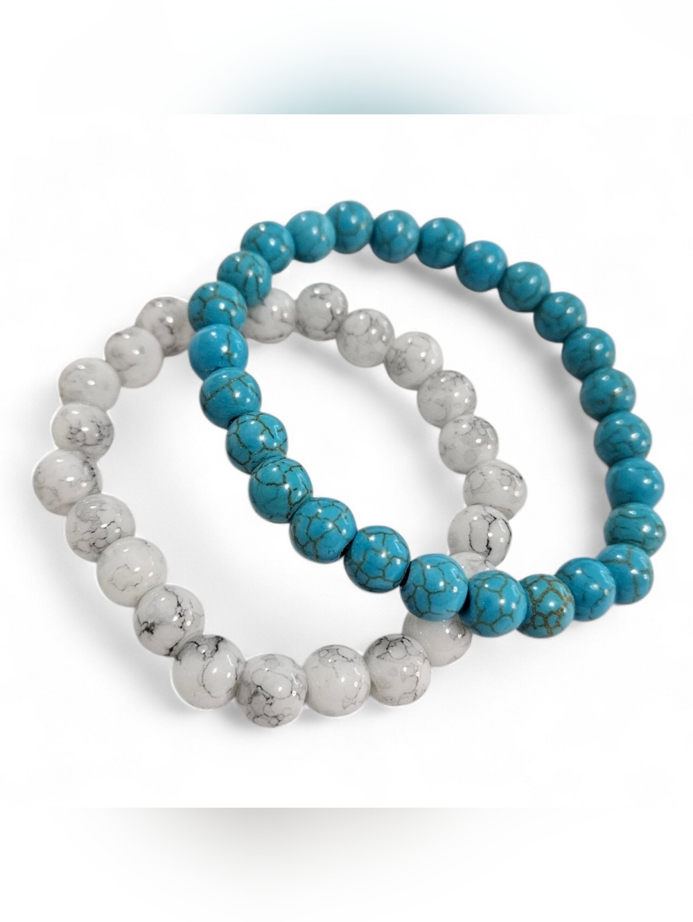 Turquoise Stone & White Turquoise Stone Beaded Stretch Bracelet Set